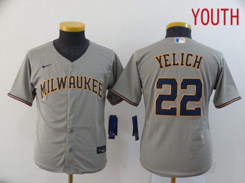 Youth Milwaukee Brewers 22 Yelich Grey Nike Game MLB Jerseys